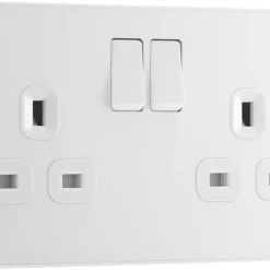 British General Evolve 13A 2-Gang SP Switched Socket Pearlescent White With White Inserts -British General Shop 220RF A1