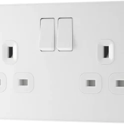British General Evolve 13A 2-Gang SP Switched Socket Pearlescent White With White Inserts -British General Shop 220RF A3