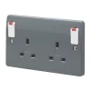 MK Logic Plus 13A 2-Gang DP Switched Plug Socket Grey With Neon With White Inserts -British General Shop 224FF P