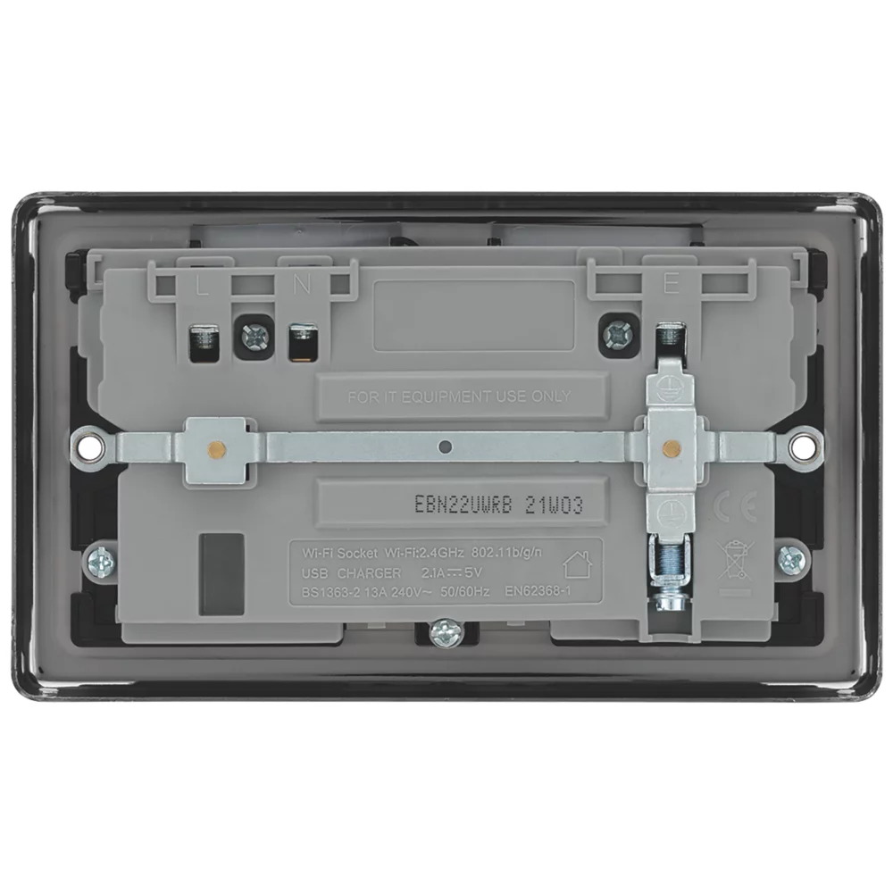 LAP 13A 2-Gang SP Switched Wi-Fi Extender Socket + 2.1A 1-Outlet Type A USB Charger Black Nickel With Black Inserts 6 LAP 13A 2-Gang SP Switched Wi-Fi Extender Socket + 2.1A 1-Outlet Type A USB Charger Black Nickel With Black Inserts - Image 4
