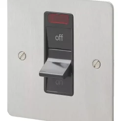 MK Edge 32A 1-Gang DP Control Switch Brushed Stainless Steel With Neon With Black Inserts