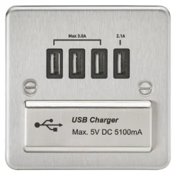 Knightsbridge FPQUADBC 5.1A 4-Outlet Type A USB Socket Brushed Chrome With Black Inserts