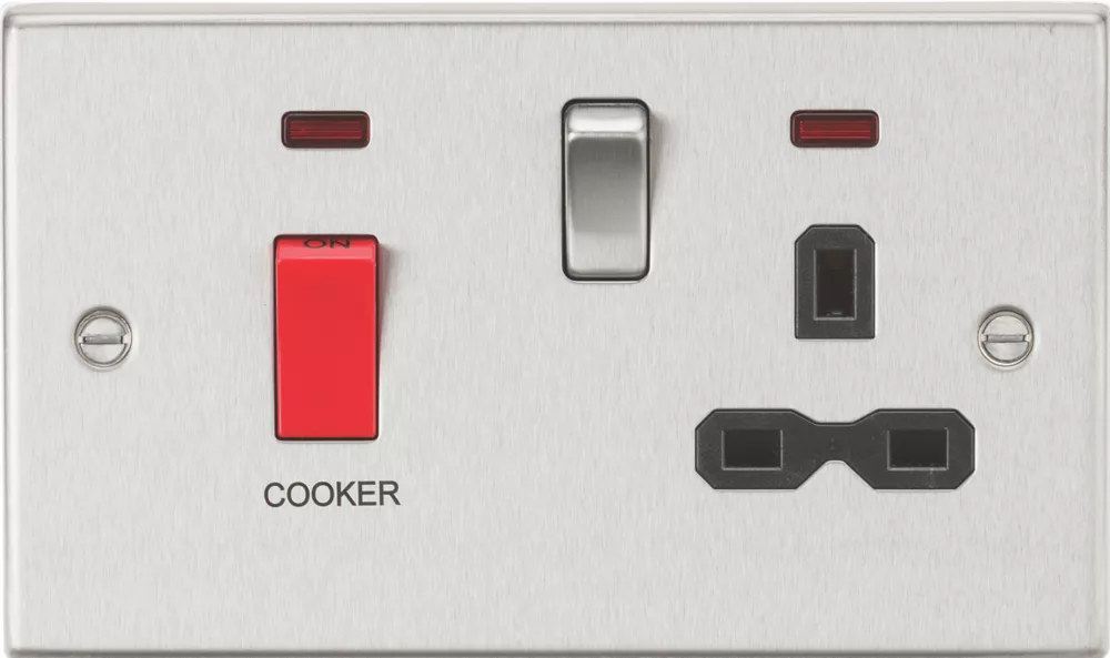 Knightsbridge CS83BC 45 & 13A 2-Gang DP Cooker Switch & 13A DP Switched Socket Brushed Chrome With LED With Black Inserts 3 Knightsbridge CS83BC 45 & 13A 2-Gang DP Cooker Switch & 13A DP Switched Socket Brushed Chrome With LED With Black Inserts