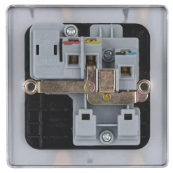 Schneider Electric Ultimate Low Profile 13A 1-Gang SP Switched Plug Socket Brushed Chrome With Black Inserts -British General Shop 2375J A3