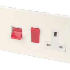 Varilight 45AX 2-Gang DP Cooker Switch & 13A DP Switched Socket White Chocolate With White Inserts