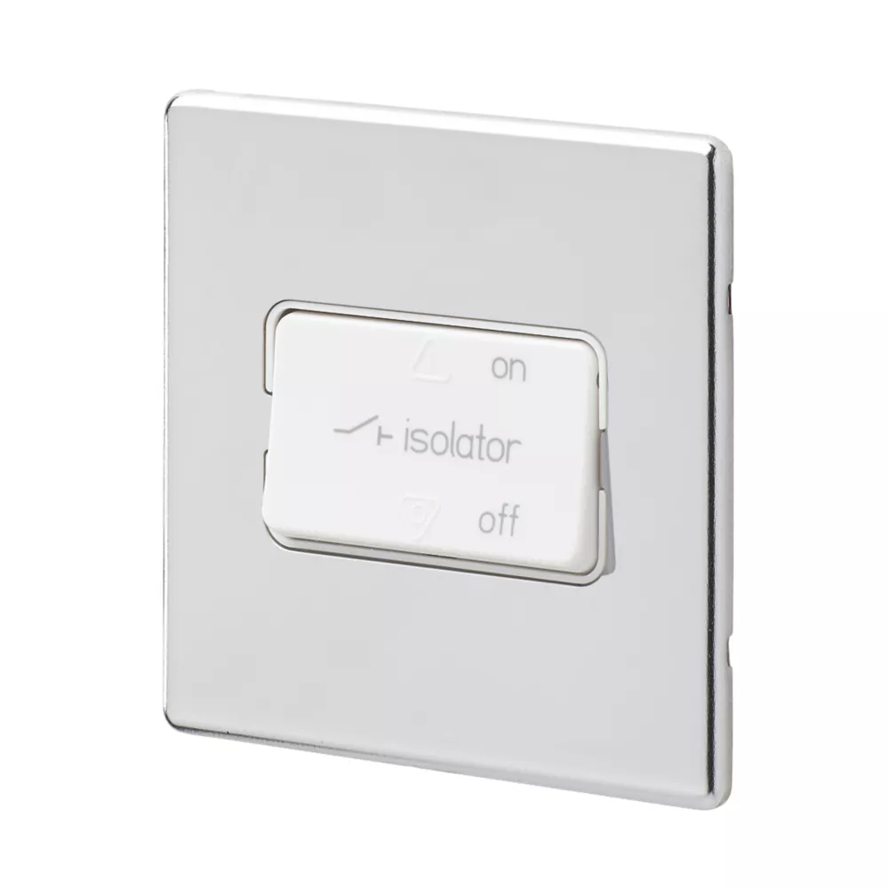 MK Aspect 10A 1-Gang 3-Pole Fan Isolator Switch Polished Chrome With White Inserts 3 MK Aspect 10A 1-Gang 3-Pole Fan Isolator Switch Polished Chrome With White Inserts
