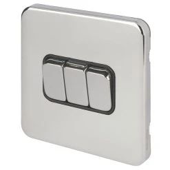 Schneider Electric Lisse Deco 10AX 3-Gang 2-Way Light Switch Polished Chrome With Black Inserts