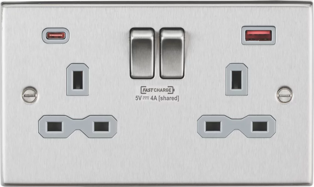 Knightsbridge CS9909BCG 13A 2-Gang DP Switched Socket + 4.0A 2-Outlet Type A & C USB Charger Brushed Chrome With Colour-Matched Inserts 3 Knightsbridge CS9909BCG 13A 2-Gang DP Switched Socket + 4.0A 2-Outlet Type A & C USB Charger Brushed Chrome With Colour-Matched Inserts