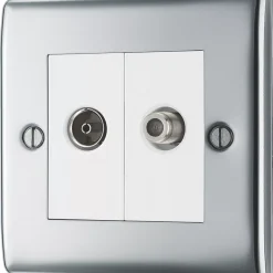 British General NEXUS METAL 1-Gang Duplex TV Socket Polished Chrome