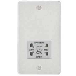 Knightsbridge FP8900BCG 2-Gang Dual Voltage Shaver Socket 115 V / 230V Brushed Chrome With Colour-Matched Inserts