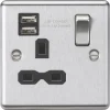 Knightsbridge CL9124BC 13A 1-Gang SP Switched Socket + 2.4A 2-Outlet Type A USB Charger Brushed Chrome With Black Inserts 1 Knightsbridge CL9124BC 13A 1-Gang SP Switched Socket + 2.4A 2-Outlet Type A USB Charger Brushed Chrome With Black Inserts -British General Shop 246VF P