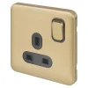 Schneider Electric Lisse Deco 13A 1-Gang SP Switched Plug Socket Satin Brass With Black Inserts -British General Shop 250FF P