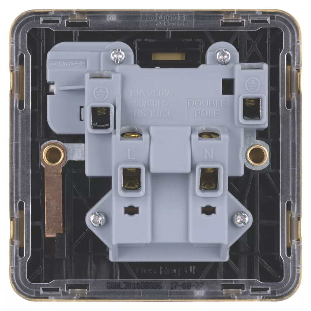 Schneider Electric Lisse Deco 13A 1-Gang DP Switched Plug Socket Satin Brass With Black Inserts 6 Schneider Electric Lisse Deco 13A 1-Gang DP Switched Plug Socket Satin Brass With Black Inserts - Image 4