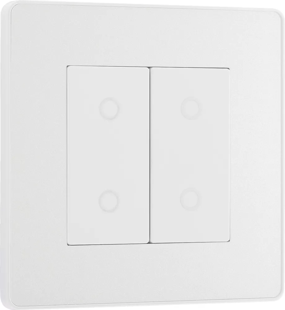 British General Evolve 2-Gang 2-Way LED Double Master Touch Trailing Edge Dimmer Switch Pearlescent White With White Inserts 4 British General Evolve 2-Gang 2-Way LED Double Master Touch Trailing Edge Dimmer Switch Pearlescent White With White Inserts - Image 2