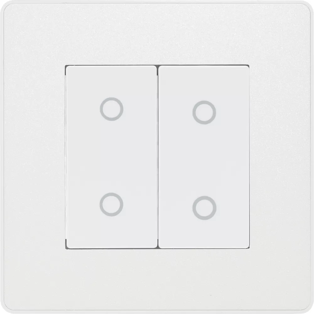 British General Evolve 2-Gang 2-Way LED Double Master Touch Trailing Edge Dimmer Switch Pearlescent White With White Inserts 5 British General Evolve 2-Gang 2-Way LED Double Master Touch Trailing Edge Dimmer Switch Pearlescent White With White Inserts - Image 3