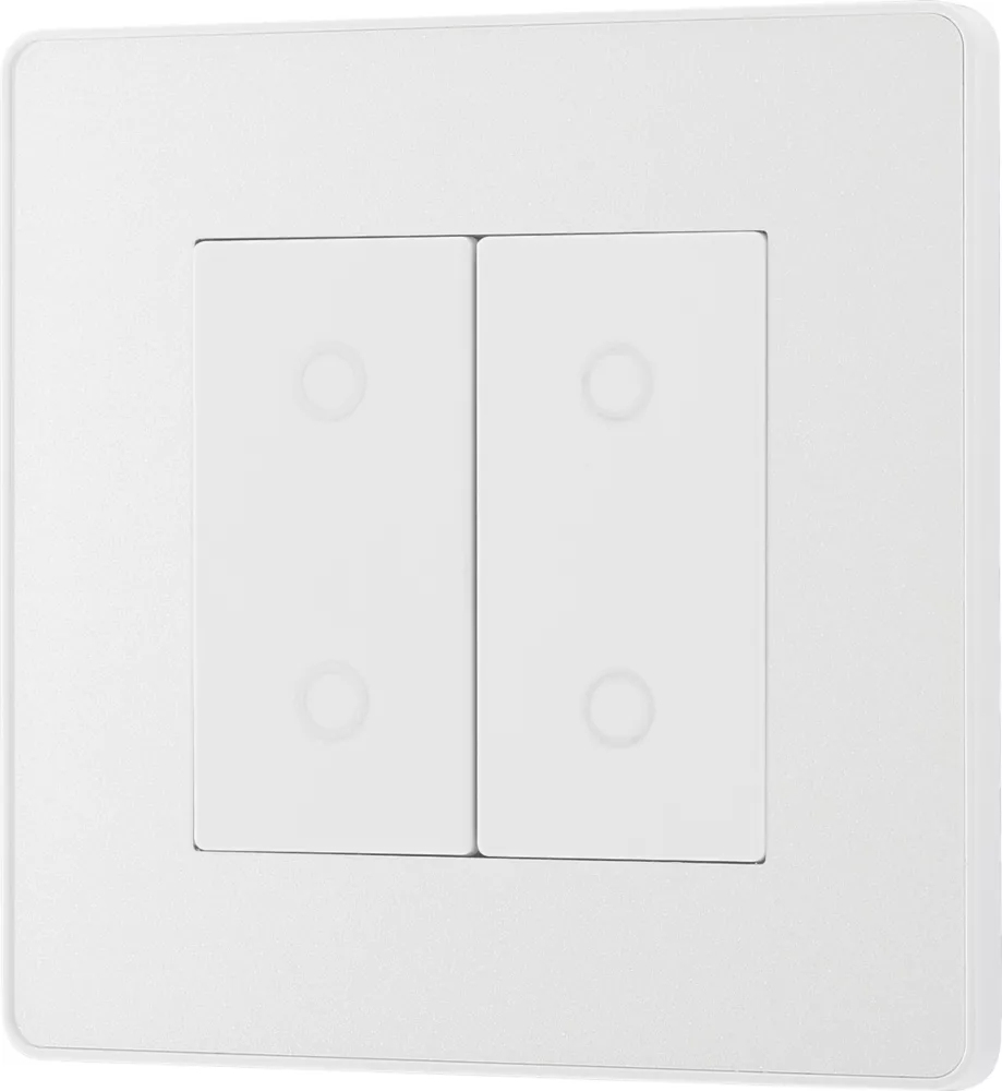 British General Evolve 2-Gang 2-Way LED Double Master Touch Trailing Edge Dimmer Switch Pearlescent White With White Inserts 6 British General Evolve 2-Gang 2-Way LED Double Master Touch Trailing Edge Dimmer Switch Pearlescent White With White Inserts - Image 4