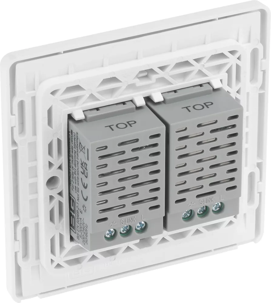 British General Evolve 2-Gang 2-Way LED Double Master Touch Trailing Edge Dimmer Switch Pearlescent White With White Inserts 7 British General Evolve 2-Gang 2-Way LED Double Master Touch Trailing Edge Dimmer Switch Pearlescent White With White Inserts - Image 5