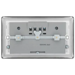 LAP 13A 2-Gang Unswitched Socket + 4.2A 4-Outlet Type A USB Charger Brushed Stainless Steel With White Inserts -British General Shop 2546T A3