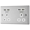 LAP 13A 2-Gang Unswitched Socket + 4.2A 4-Outlet Type A USB Charger Brushed Stainless Steel With White Inserts -British General Shop 2546T P