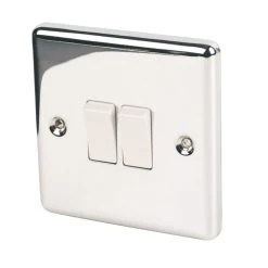 LAP 10AX 2-Gang 2-Way Light Switch Polished Chrome With White Inserts