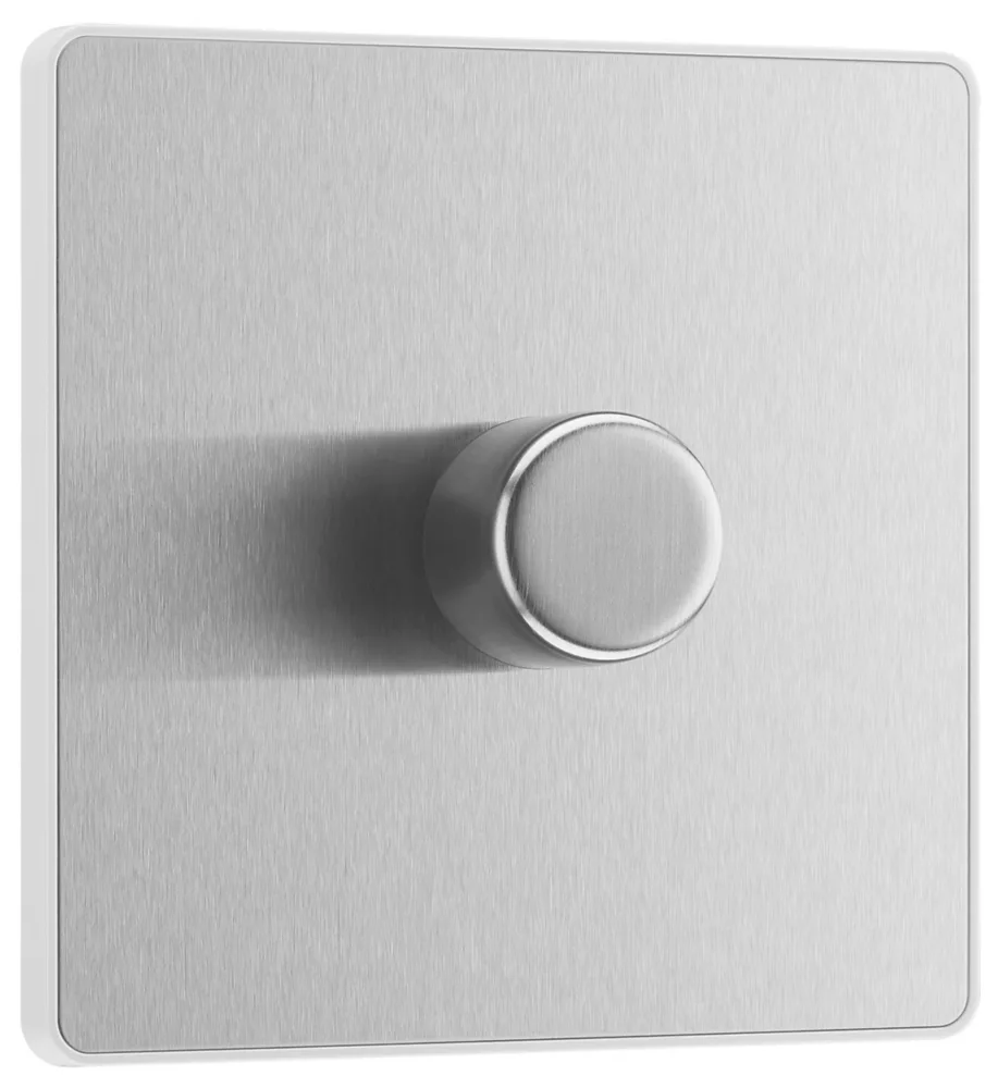 British General Evolve 1-Gang 2-Way LED Trailing Edge Single Push Dimmer Switch With Rotary Control Brushed Steel With White Inserts 4 British General Evolve 1-Gang 2-Way LED Trailing Edge Single Push Dimmer Switch With Rotary Control Brushed Steel With White Inserts - Image 2