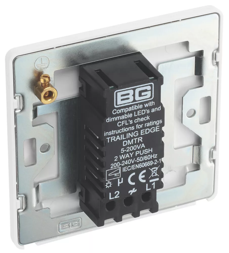British General Evolve 1-Gang 2-Way LED Trailing Edge Single Push Dimmer Switch With Rotary Control Brushed Steel With White Inserts 7 British General Evolve 1-Gang 2-Way LED Trailing Edge Single Push Dimmer Switch With Rotary Control Brushed Steel With White Inserts - Image 5