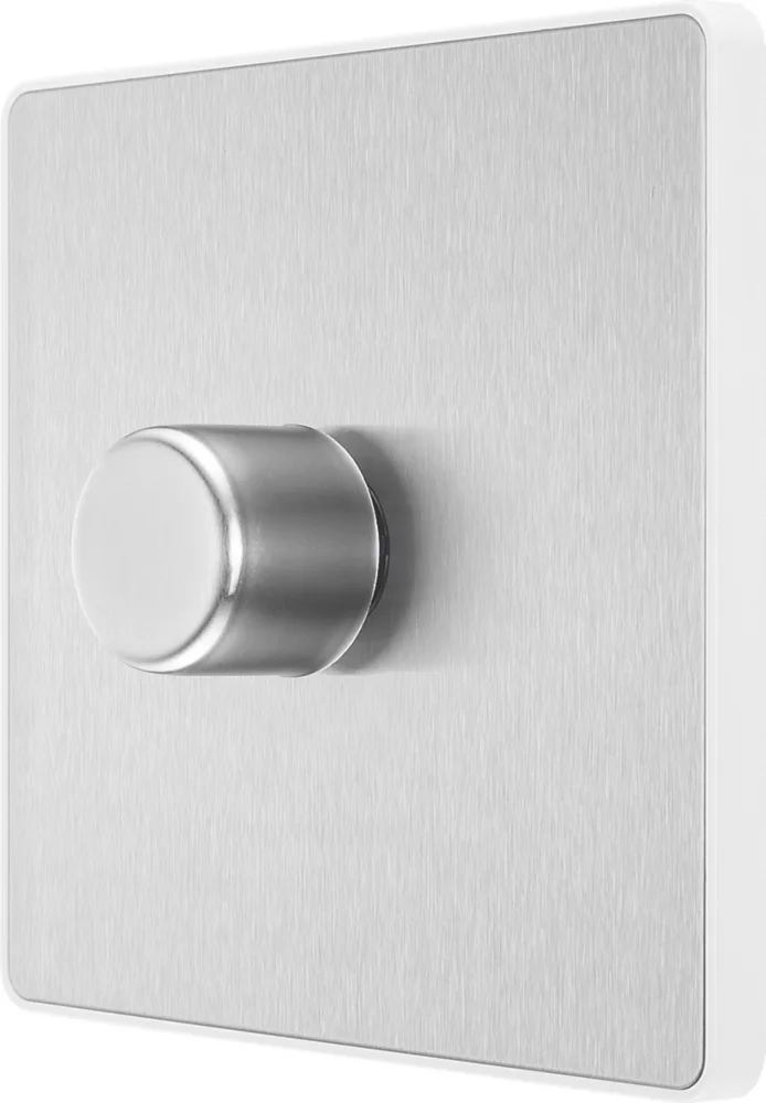 British General Evolve 1-Gang 2-Way LED Trailing Edge Single Push Dimmer Switch With Rotary Control Brushed Steel With White Inserts 3 British General Evolve 1-Gang 2-Way LED Trailing Edge Single Push Dimmer Switch With Rotary Control Brushed Steel With White Inserts