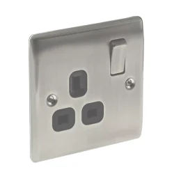 British General Nexus Metal 13A 1-Gang DP Switched Plug Socket Brushed Iridium With Black Inserts -British General Shop 26664 A2