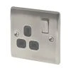 British General Nexus Metal 13A 1-Gang DP Switched Plug Socket Brushed Iridium With Black Inserts -British General Shop 26664 P