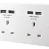 British General 900 Series 13A 2-Gang Unswitched Socket + 4.2A 4-Outlet Type A USB Charger White -British General Shop 2678P P