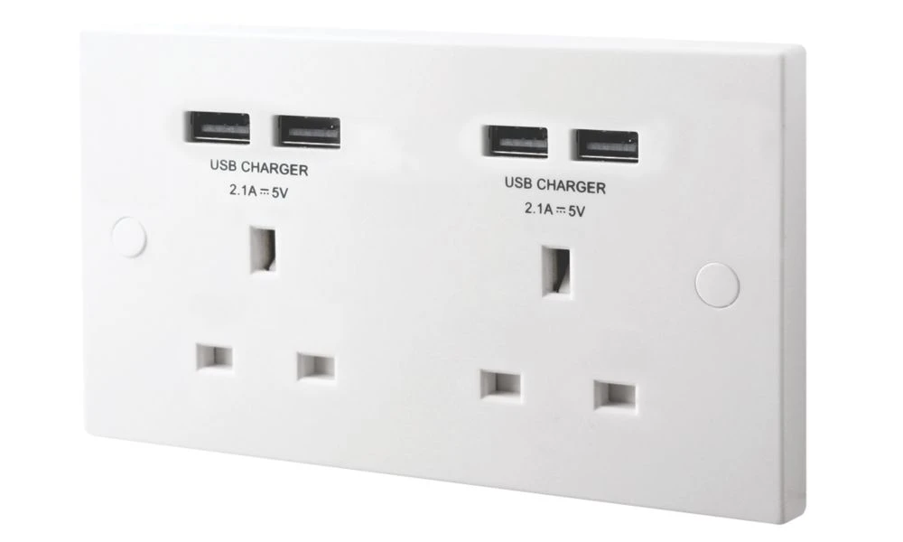 British General 900 Series 13A 2-Gang Unswitched Socket + 4.2A 4-Outlet Type A USB Charger White 3 British General 900 Series 13A 2-Gang Unswitched Socket + 4.2A 4-Outlet Type A USB Charger White