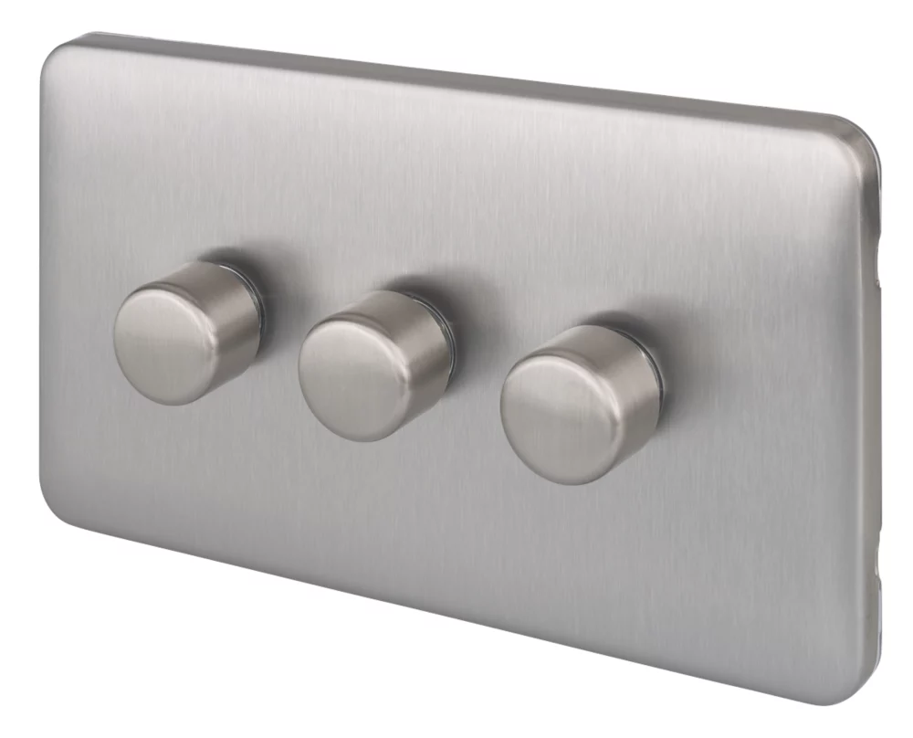 Schneider Electric Lisse Deco 3-Gang 2-Way Dimmer Brushed Stainless Steel 3 Schneider Electric Lisse Deco 3-Gang 2-Way Dimmer Brushed Stainless Steel