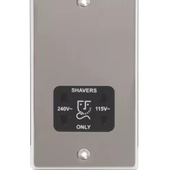 LAP 2-Gang Dual Voltage Shaver Socket 115 / 230V Polished Chrome With Black Inserts -British General Shop 27040 A2