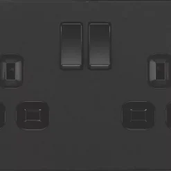 British General Evolve 13A 2-Gang SP Switched Socket Matt Black With Black Inserts -British General Shop 275RF A2