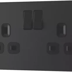 British General Evolve 13A 2-Gang SP Switched Socket Matt Black With Black Inserts -British General Shop 275RF A3