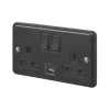 MK Contoura 13A 2-Gang DP Switched Socket + 3A 2-Outlet Type A & C USB Charger Black With Colour-Matched Inserts -British General Shop 275RG P