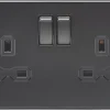 Knightsbridge SFR9000MBB 13A 2-Gang DP Switched Double Socket Matt Black With Black Inserts -British General Shop 275TX P