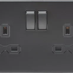 Knightsbridge SFR9000MBB 13A 2-Gang DP Switched Double Socket Matt Black With Black Inserts
