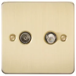 Knightsbridge FP0140BB 2-Gang Isolated Coaxial TV & F-Type Satellite Socket Brushed Brass