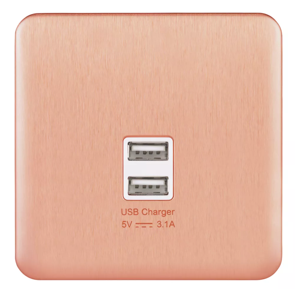 Schneider Electric Lisse Deco 3.1A 2-Outlet Type A USB Socket Copper With White Inserts 4 Schneider Electric Lisse Deco 3.1A 2-Outlet Type A USB Socket Copper With White Inserts - Image 2