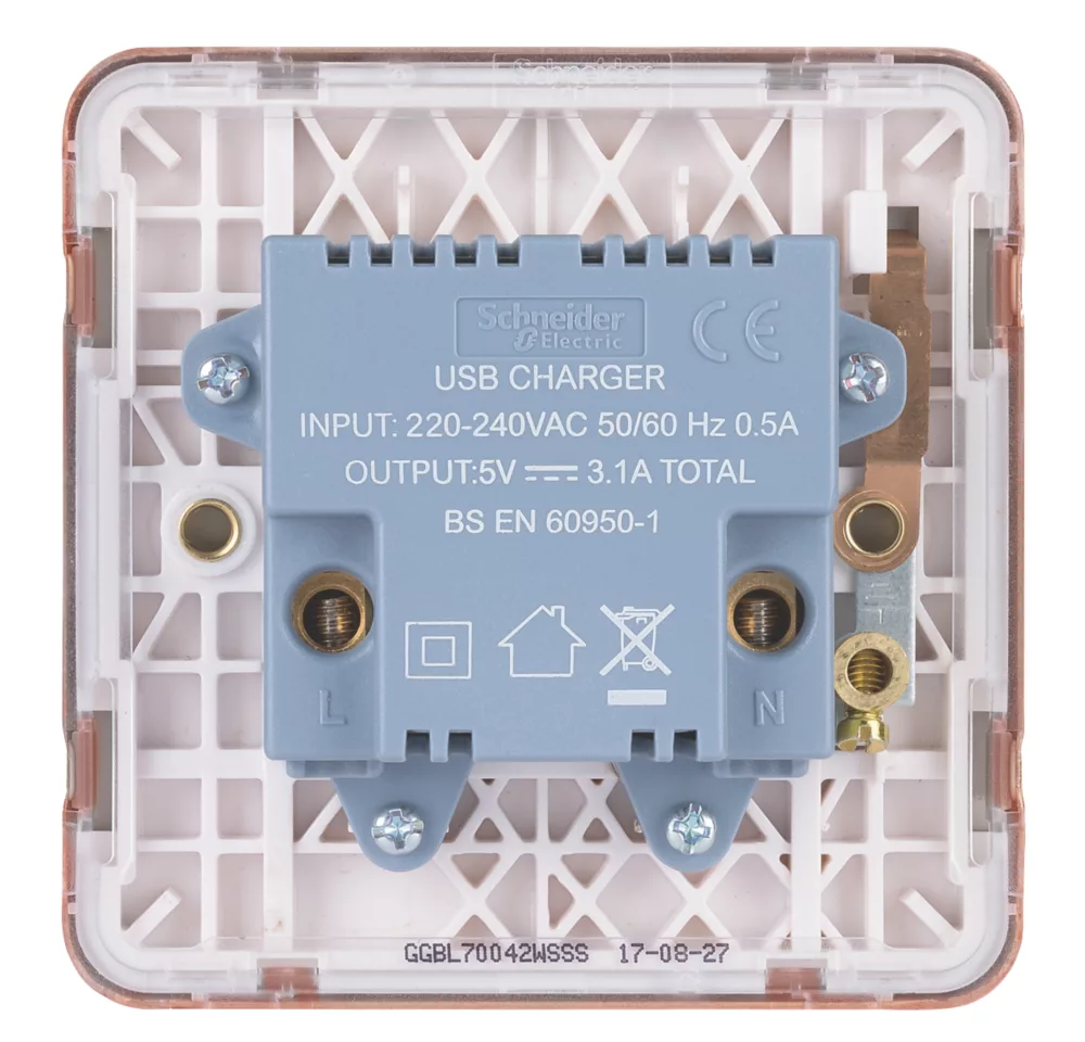 Schneider Electric Lisse Deco 3.1A 2-Outlet Type A USB Socket Copper With White Inserts 6 Schneider Electric Lisse Deco 3.1A 2-Outlet Type A USB Socket Copper With White Inserts - Image 4