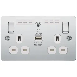 LAP 13A 2-Gang SP Switched Wi-Fi Extender Socket + 2.1A 1-Outlet Type A USB Charger Polished Chrome With White Inserts 9 LAP 13A 2-Gang SP Switched Wi-Fi Extender Socket + 2.1A 1-Outlet Type A USB Charger Polished Chrome With White Inserts -British General Shop 280HF A2