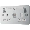 LAP 13A 2-Gang SP Switched Wi-Fi Extender Socket + 2.1A 1-Outlet Type A USB Charger Polished Chrome With White Inserts -British General Shop 280HF P