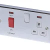 LAP 45A 2-Gang DP Cooker Switch & 13A DP Switched Socket Polished Chrome With Neon With White Inserts -British General Shop 28186 P