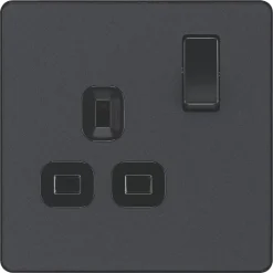 British General Evolve 13A 1-Gang SP Switched Socket Grey With Black Inserts -British General Shop 281RF A2