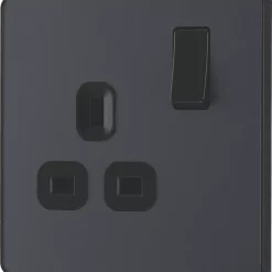 British General Evolve 13A 1-Gang SP Switched Socket Grey With Black Inserts -British General Shop 281RF A3