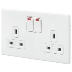 MK Aspect 13A 2-Gang DP Switched Plug Socket White With Neon With Colour-Matched Inserts