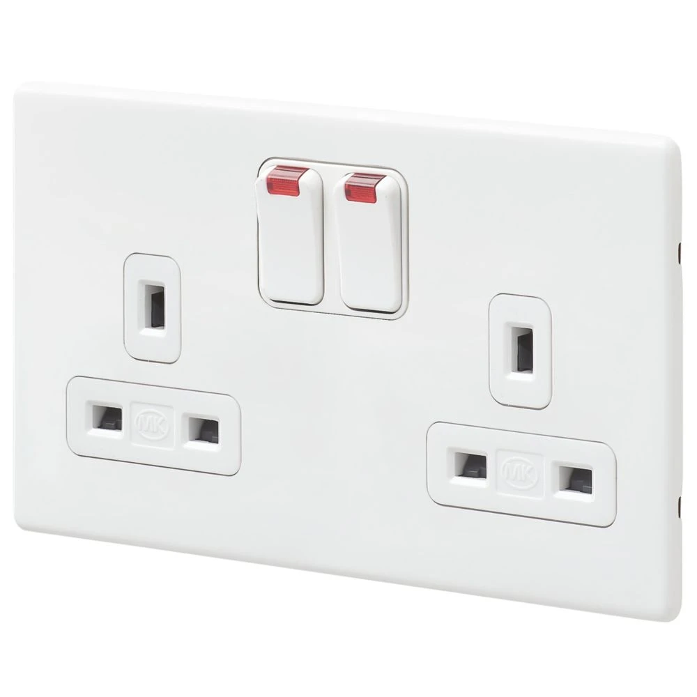 MK Aspect 13A 2-Gang DP Switched Plug Socket White With Neon With Colour-Matched Inserts 3 MK Aspect 13A 2-Gang DP Switched Plug Socket White With Neon With Colour-Matched Inserts