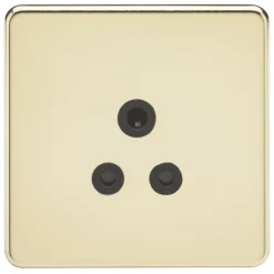 Knightsbridge SF5APB 5A 1-Gang Unswitched Socket Polished Brass With Black Inserts