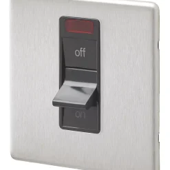 MK Aspect 32A 1-Gang DP Control Switch Brushed Stainless Steel With Neon With Black Inserts